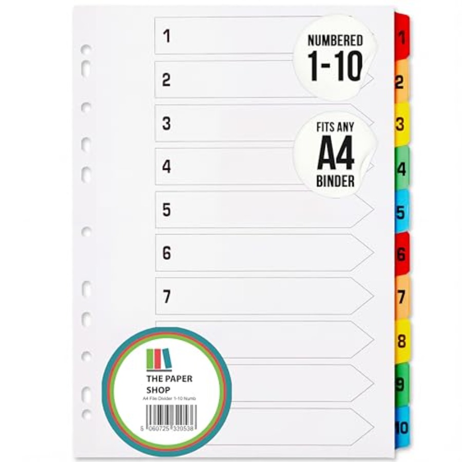 Tab Divider A4 - Binder Dividers with Tabs A4 1-10
