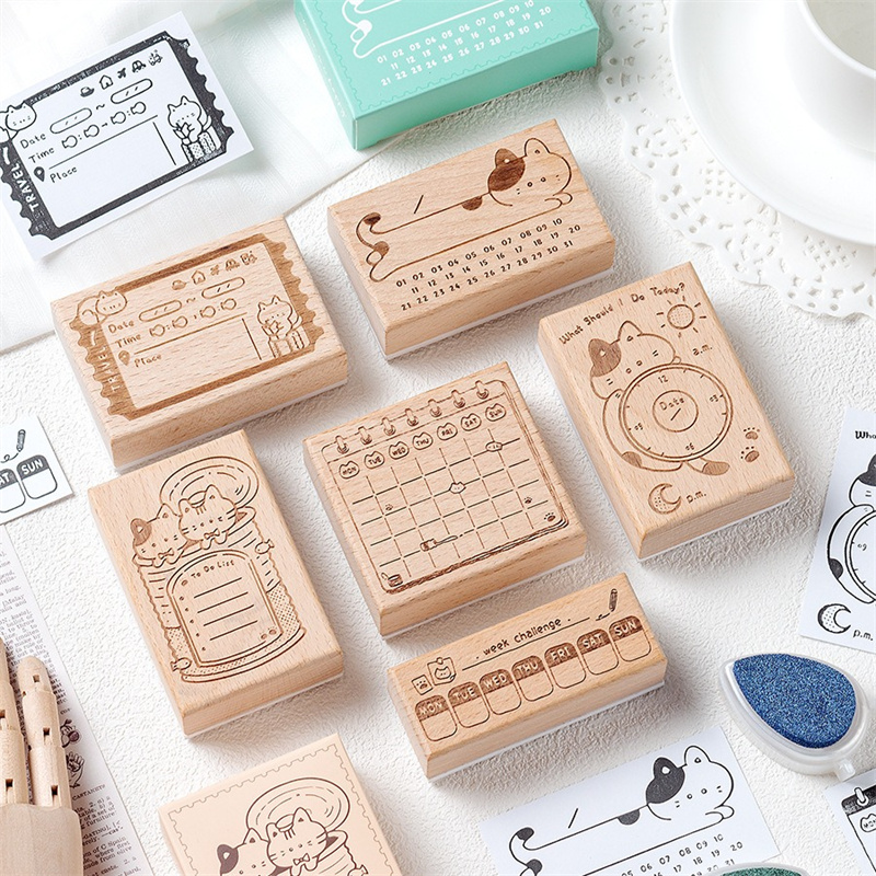 Cute Cat Wooden Rubber Stamp M - Rubber Date Stamp recensie en prijs