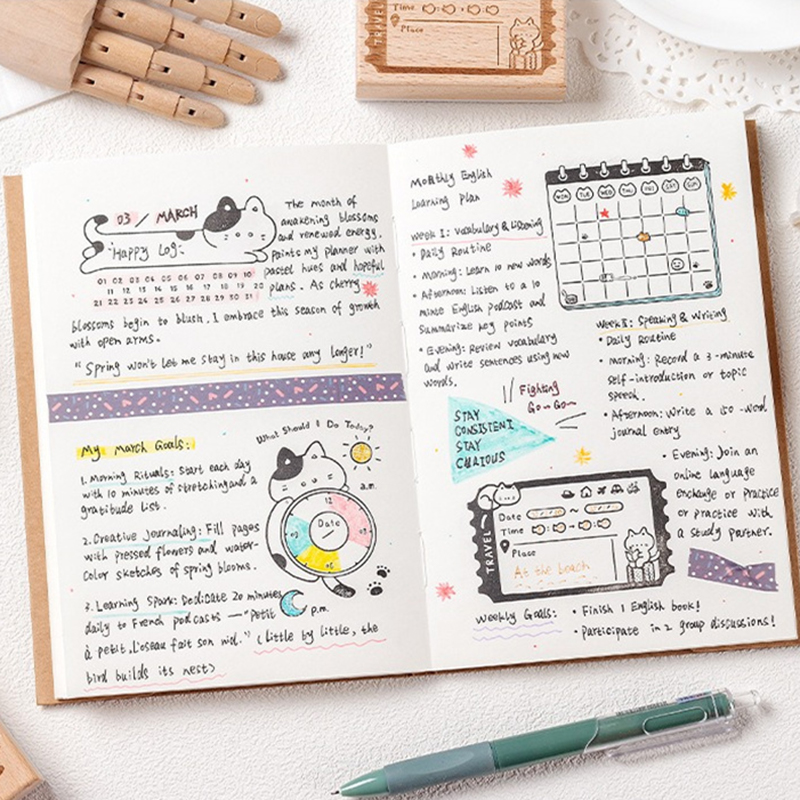 Cute Cat Wooden Rubber Stamp M - Rubber Date Stamp recensie en prijs
